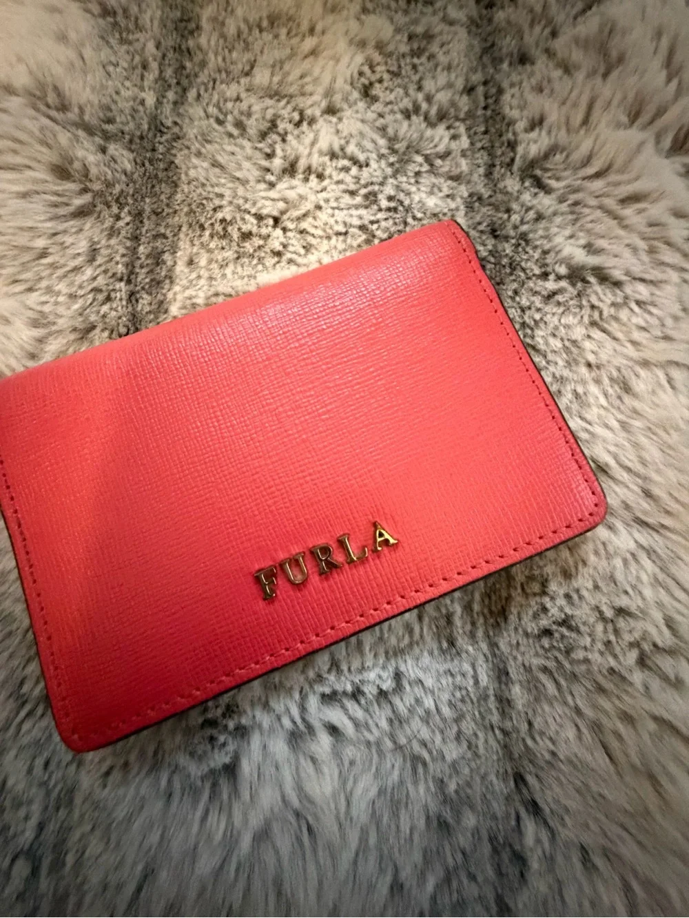 Furla New Coral Pink Saffiano Leather Snap Card Holder Wallet